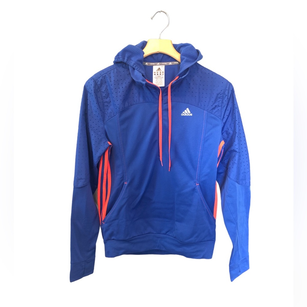 Adidas Blue Long Sleeve Quarter Zip Hooded Running Athletic Pullover Medium